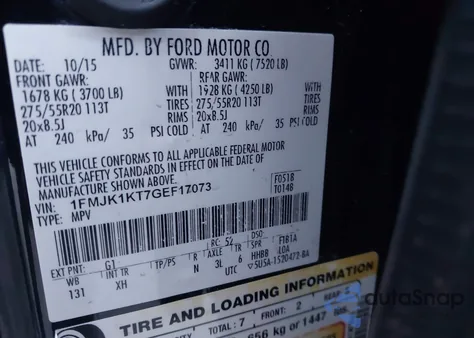 2016 Ford Expedition El Limited from USA, damaged, VIN 1FMJK1KT7GEF17073